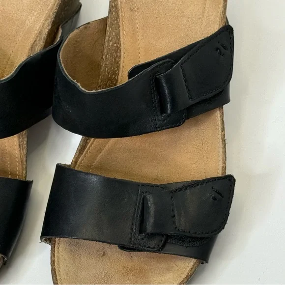 Clarks Black Wedge Sandals Leather Two-Strap Design with Adjustable Buckles 9 - Picture 2 of 9